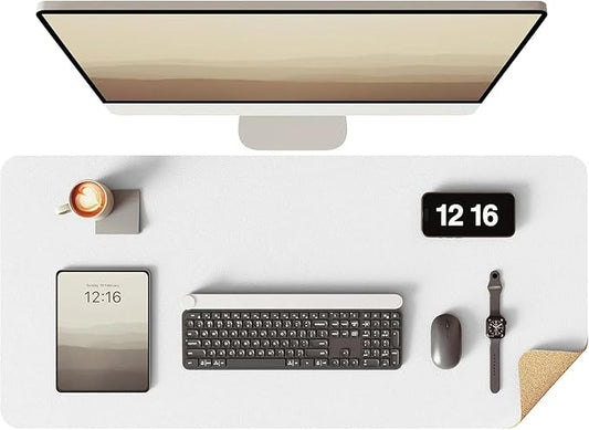 YSAGi Double-Sided Desk Pad, 35.4"x17"Leather Desk Mat, Eco Cork Desk Pad Protector,Large Mouse Pad,Waterproof Desk Blotter for Office/Home(White)