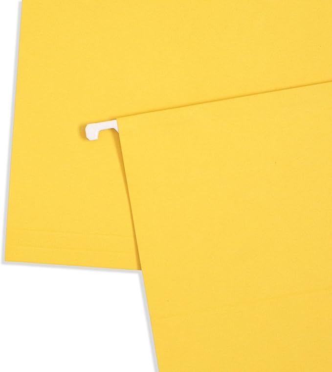 25 Blue Summit Supplies Yellow Legal Size Hanging File Folders - Durable 11pt Paper, Hanging Legal File Folders Yellow with Plastic Tabs and Inserts, Legal Size
