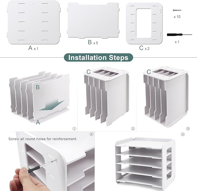 SONGWAY Paper Storage Organizer for Desk - 7 Tier Horizontal Paper Sorter Organizer, Letter Mail Tray, File Folder Holder Rack, White Desk File Organizer for Home Office
