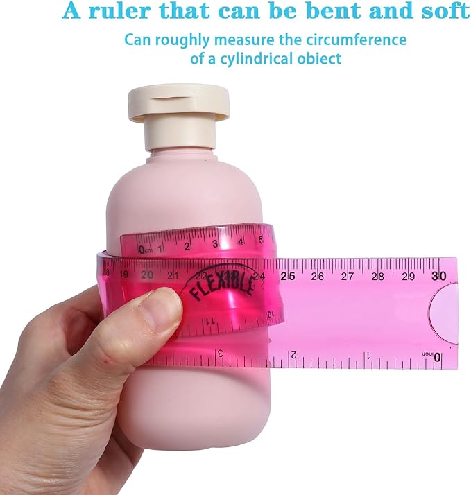 Grevosea 3 PCS Flexible Ruler, 12 Inch Clear Plastic Ruler Soft Bendable Rulers with Centimeters and Inches for Kids and Adults School Classroom Office Supplies (Rose, Green, Blue)