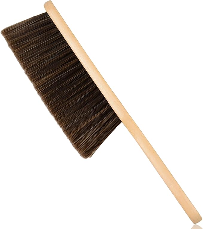 Woooden Hand Whisk Broom Small Hand Broom Dust Brush with Wood Handle Bench Brush Soft Bristle Broom for Couch Car Fireplace Bed Household Cleaning(Brown)