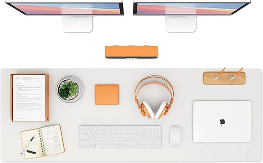 K KNODEL Large Office Leather Desk Mat, Mouse and Keyboard Pad, Computer and Laptop Mat, Desktop Protector and Cover, Writing Pad and Blotter (47.2"x17", White)