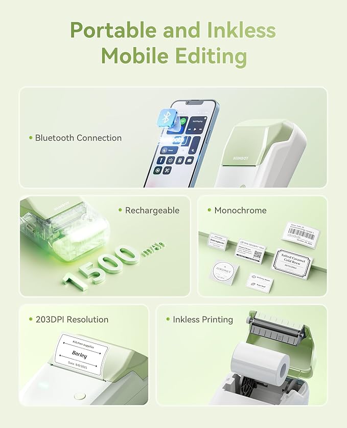 NIIMBOT B1 Label Maker Machine with Tape, Thermal Label Printer Easy to Use for Office, Home, Business, 2 Inch Label Maker with 2'' x1.18'' Labels