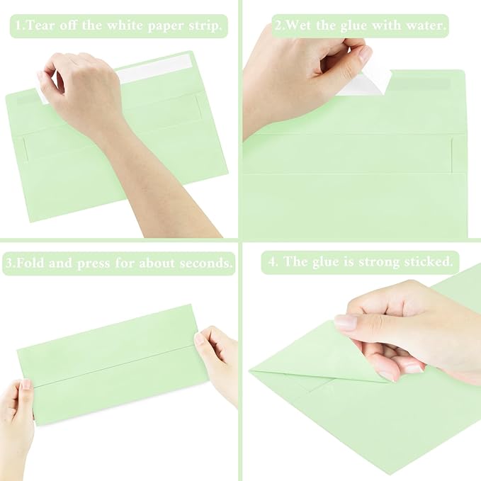 100 Pack #10 Business Envelopes, Light Green Standard Envelopes Self Seal, Letter Size Mailing Envelopes for Checks Letters Invoices Christmas Birthday Graduation Wedding, 4 1/8 x 9 1/2 Inch