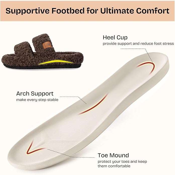 EverFoams Womens Fuzzy Open-toe Slippers Soft Comfy Memory Foam Indoor House Shoes