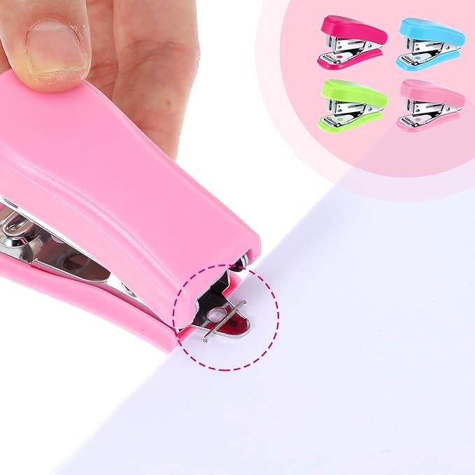 12 Pcs Mini Stapler with 12 Boxes Staple, Includes Built in Staple Remover, Desk Little Stapler for School Office Supplies (Blue, Green, Pink, Rose)