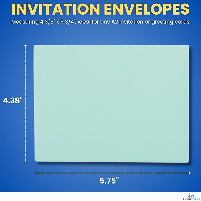 1InTheOffice A2 Envelopes, Colored Envelopes, Invitation Envelope Quarter Fold, 4 3/8" x 5 3/4", 50/Box