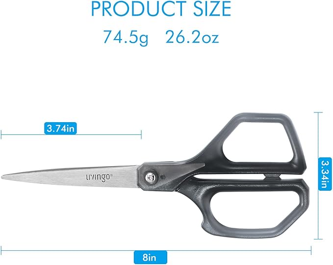 LIVINGO Scissors All Purpose for Office - 3 Pack 8 Inch Sharp Stainless Steel Heavy Duty Fabric Paper Cutting Shears for Crafts, Sewing School Home Use