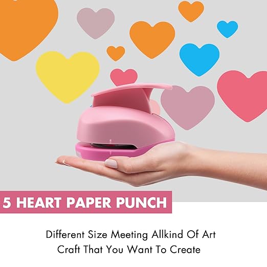 MyArTool Heart Paper Punch Set, 3/8 Inch, 5/8 Inch, 1 Inch, 1.5 Inch, 2 Inch, 5 Different Size Heart Hole Punch for Scrapbooking, Card Making, DIY Photo Albums, Gift Tags, Homemade Confetti