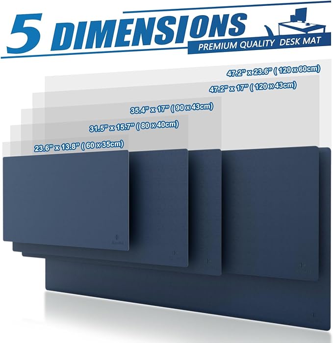 K KNODEL Large Office Leather Desk Mat, Mouse and Keyboard Pad, Computer and Laptop Mat, Desktop Protector and Cover, Writing Pad and Blotter (35.4"x17", Dark Blue)