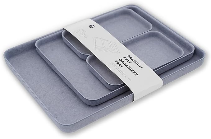 Welaxy EDC Catchall Desk Organizer felt tray stylish nightstand multi tray Entryway Bedside Caddy for Keys Phone Wallet Watch Glasses Pens Office Accessory minimalist living 4-piece (Glacier Gray)