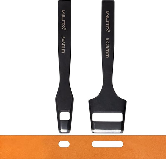 WUTA Leather Belt Hole Puncher Oval Cutter Strap Watch Band Flat Punches Heavy Duty Oblong Tools for Leathercrafting (8 * 5mm+25 * 5mm)