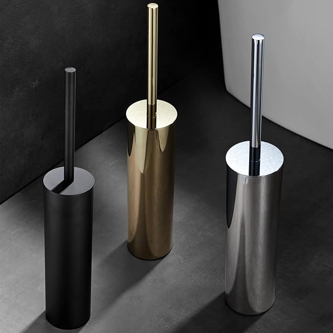 Freestanding Luxury Toilet Brush 304 Stainless Steel Toilet Brush and Holder 19-Inches Tall Round Rust Resistant Anti-Odor and Easy to Clean with Matte Black Finished