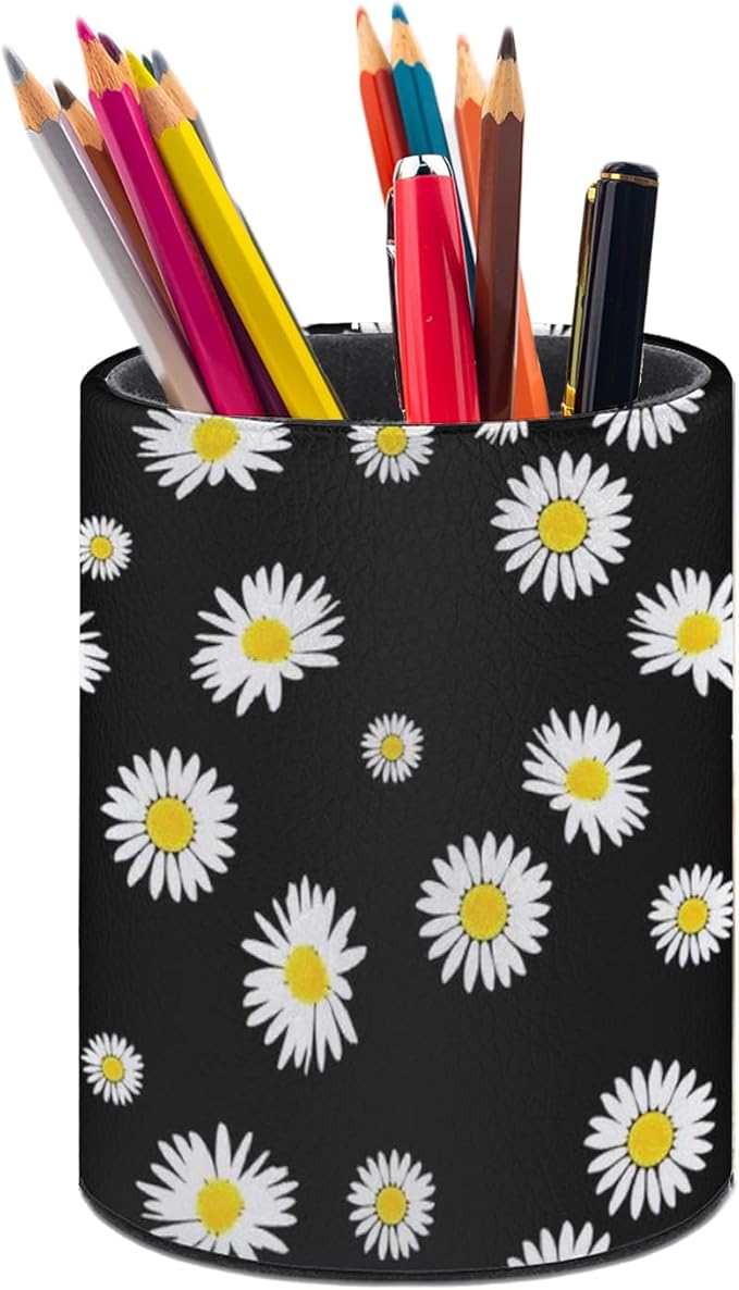 Daisy Pen Holder Pencil Organizer Cute Pencil Cup Desk Decor Makeup Brush Holder PU Multifunctional Office Suppliesfor Home Classroom School