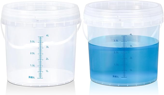 ASEVAT 1.3Gal 2Pack Clear Bucket Graduated Pail Container with Lid, Food Grade Buckets, Cleaning Containers Plastic Pails Extra Durable Handles with Grip for Easy Carrying