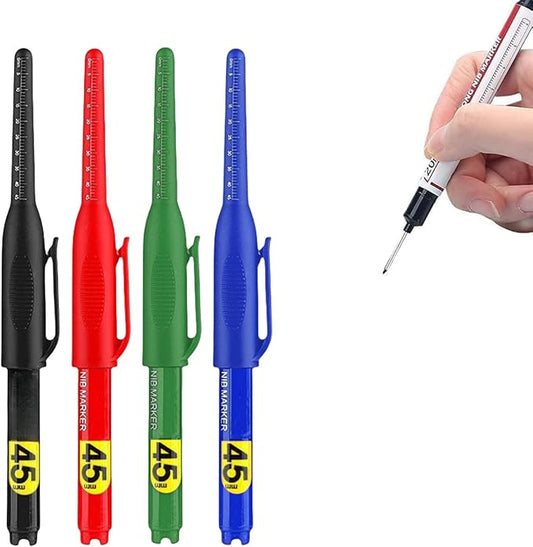 5PCS Long Head Deep Hole Marker Pens, 20mm Deep Reach Long Nose Markers, 45mm Permanent Markers Carpenter Ink Marker Pens, Waterproof Construction Markers Marking Tool, Metal Marking Pen (45MM Mix)
