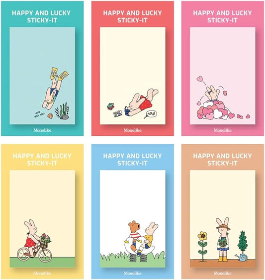 Monolike Happy and Lucky Sticky-it - 6p Set Self-Adhesive Memo Pad 50 Sheets