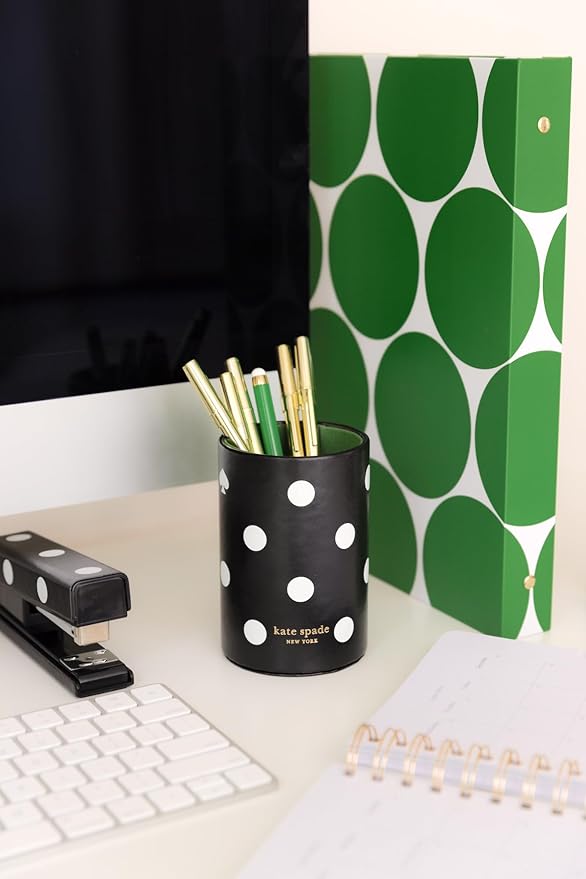 kate spade new york Pen and Pencil Holder for Desk, Decorative Pencil Cup, Leatherette Desk Supplies Organizer, Picture Dot