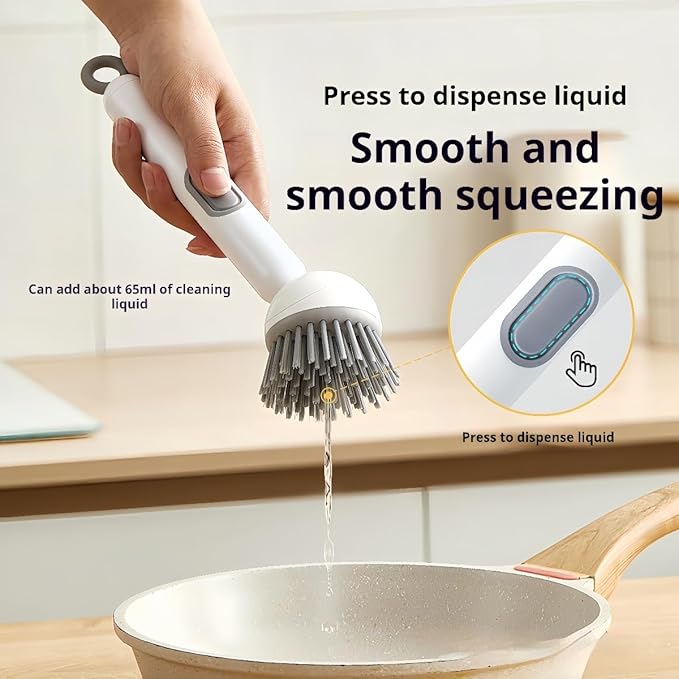 Adjustable Dish Brush with Soap Dispenser, Non-Scratch PET Bristles, Ergonomic Handle, Kitchen Cleaning Tool for Pots, Pans & Sink (Green, Short Style-1 Piece)
