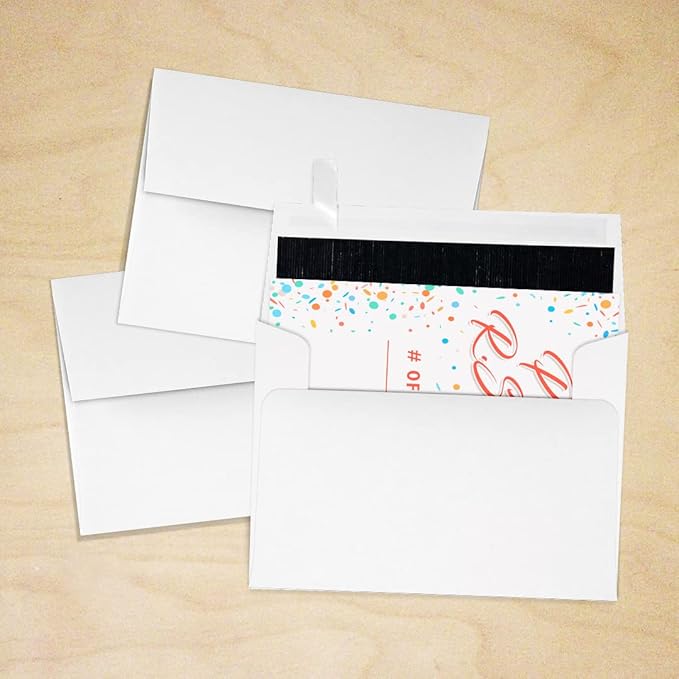 LUXPaper A2 Foil Lined Invitation Envelopes | Peel & Press | 4 3/8" x 5 3/4" | White w/Black LUX Lining | 70lb. Text | 50 Qty