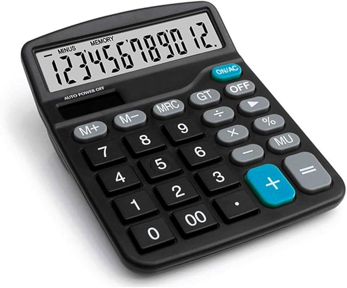 Meichoon Calculator 12 Digit Display Solar Battery Dual Power Financial Dedicated Large Standard Function Desktop Business Calculator Multifunctional Calculating Machine KA08 Black