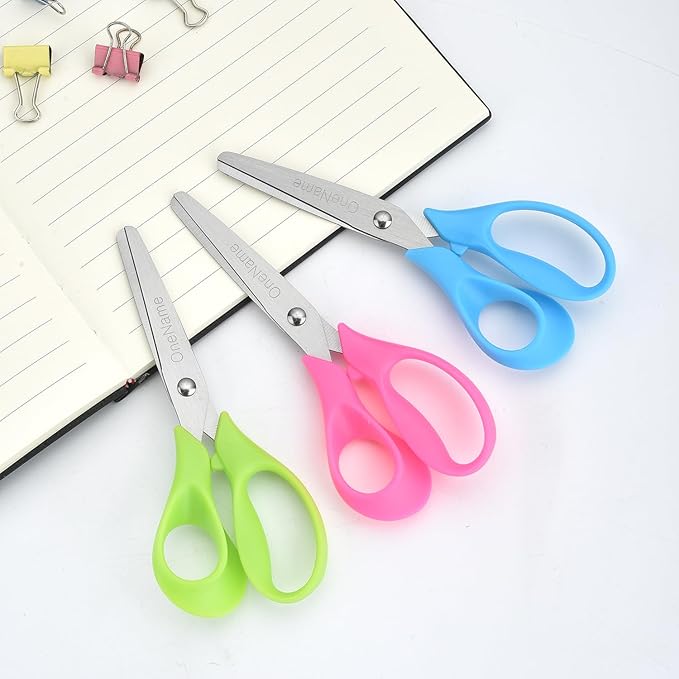 OneName Left-Handed Kids Scissors,5 Inch Left handed Scissors for Kids,Stainless Steel Blade Comfort-Grip Handles Safety Children Lefty Kid Scissor,Great for School,Classroom,Arts,Home 6 Pack