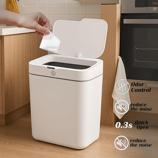 Two White Smart Sensor Trash cans with a Capacity of 3.2 gallons, Supporting Multiple Opening Methods, Waterproof Design, Anti Odor Design, Fast Response, Suitable for Kitchens,bedrooms,Offices, etc
