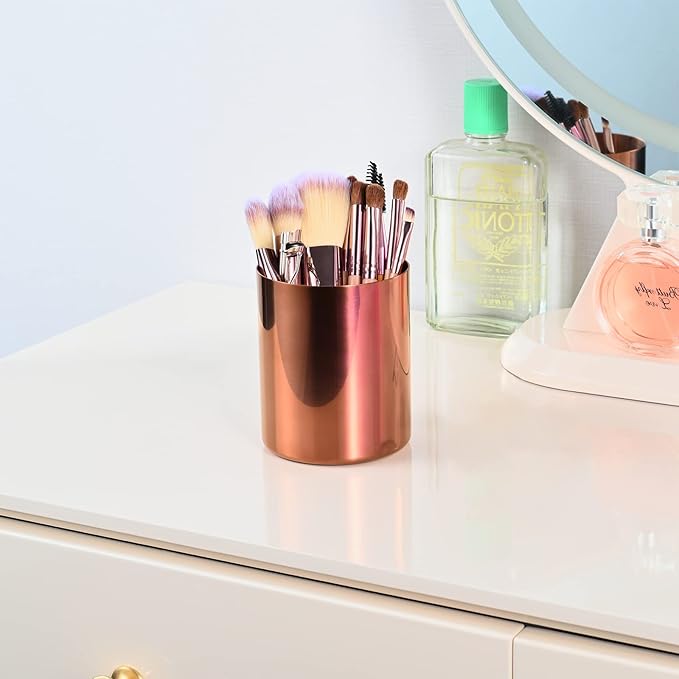 Rose Gold Pencil Holder for Desk, Stainless Steel Pencil Cup, Pen Holder Cup, Pen Pot, Vases Flower Pot, Makeup Brush Holder, Desktop Accessory Stationery Organizer
