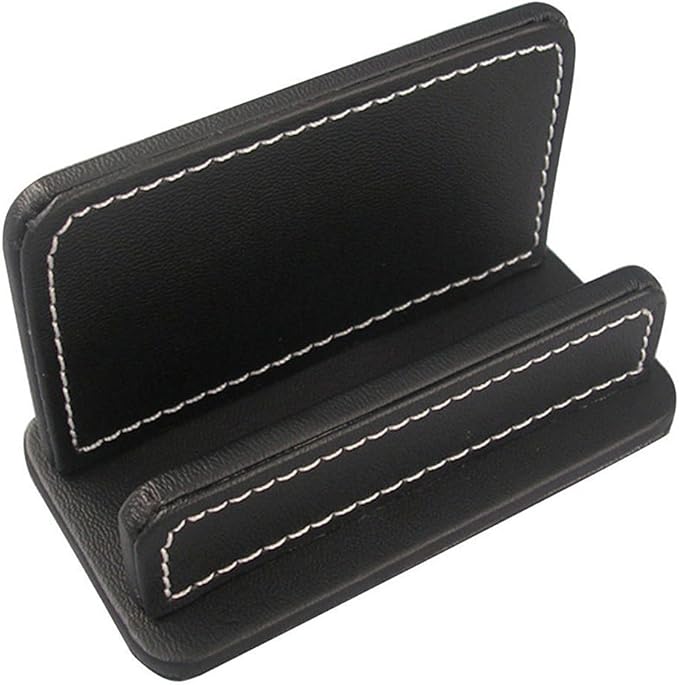 KINGFOM 3PCS/SET Desk Organizers and Accessories, Pu Leather Office Supplies Organization Set with Tissue Holder, Pencil Holder and Business Name Cards Stand Black