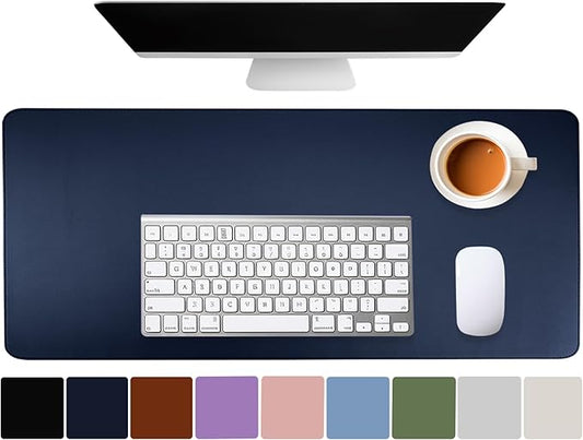 Cute Desk Mat 47.2" x 17" Laptop Mat - Non-Slip PU Leather Large Mouse Pad - Office Desk Dark Blue Accessory