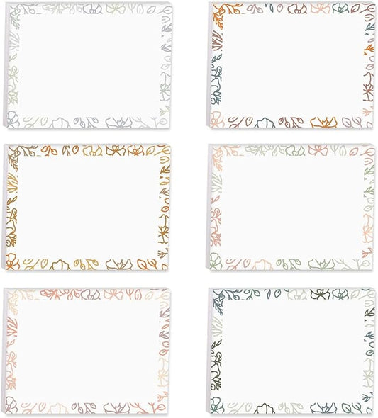 Decorative Floral Border Sticky Note Pad Set / 4" x 3" Botanical Sticky Notes / 50 Sheets Per Pad/Set of 6 Flowery Designs/Made in USA
