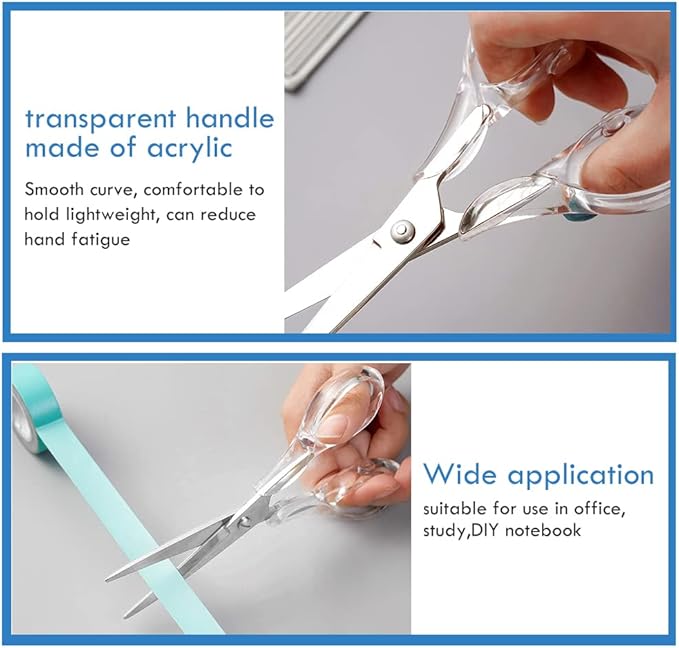 Gold Scissors, Stainless Steel Blade with Acrylic Handle, All Purpose Scissor for Office, School, Home, Fabric Shears, Tijeras (6.3" Silver)