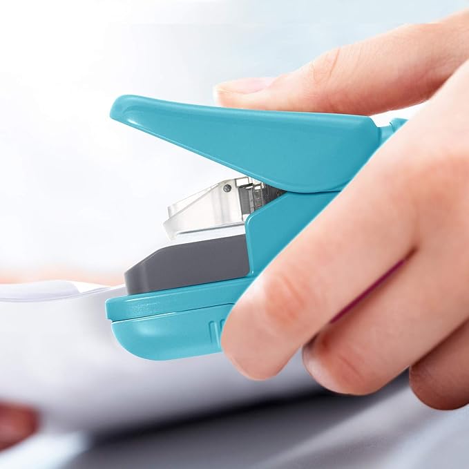Plus Paper Clinch Compact Staple-Free Stapler, Blue Turquoise