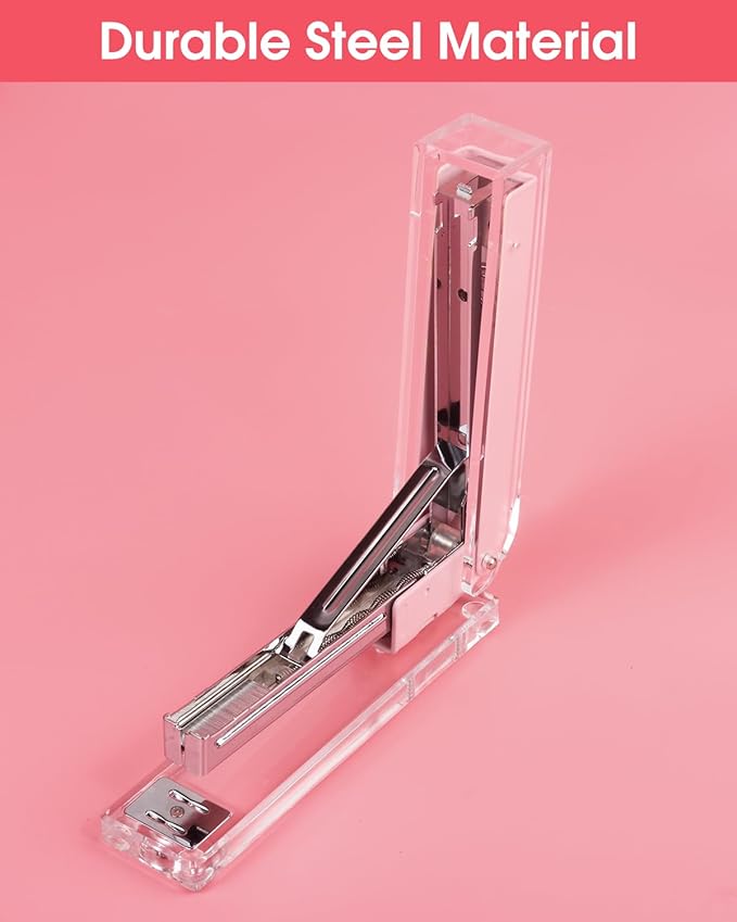 Honagu Clear Acrylic Stapler - Elegant Modern Desk Accessory for Home, Office, or School (Pink)
