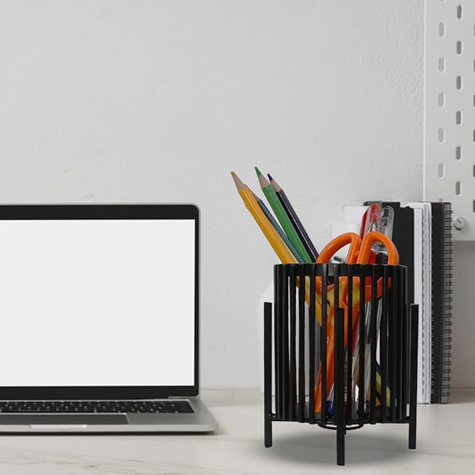 Gold Pen Holder for Desk Cute, Wire Mesh Pencil Cup with Metal Legs, Makeup Brush Holder for Vanity, Gold Desk Accessories Aesthetic