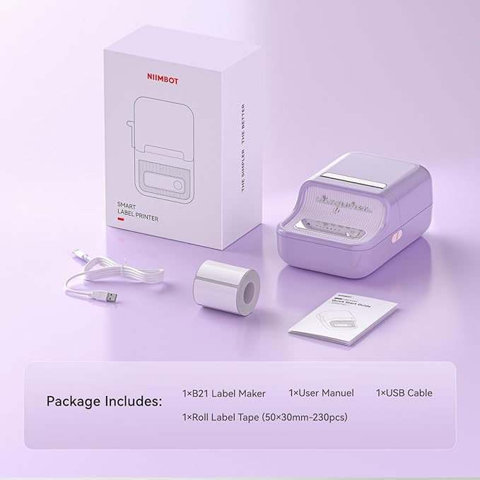 NIIMBOT B21 Pro Sticker Printer, 300DPI, Fun APP, Portable Inkless Label Printer, Bluetooth Sticker Maker for DIY Crafts, Notes, Scrapbook, Photo, Custom Labels & Gifts,Home Organization (Violet)