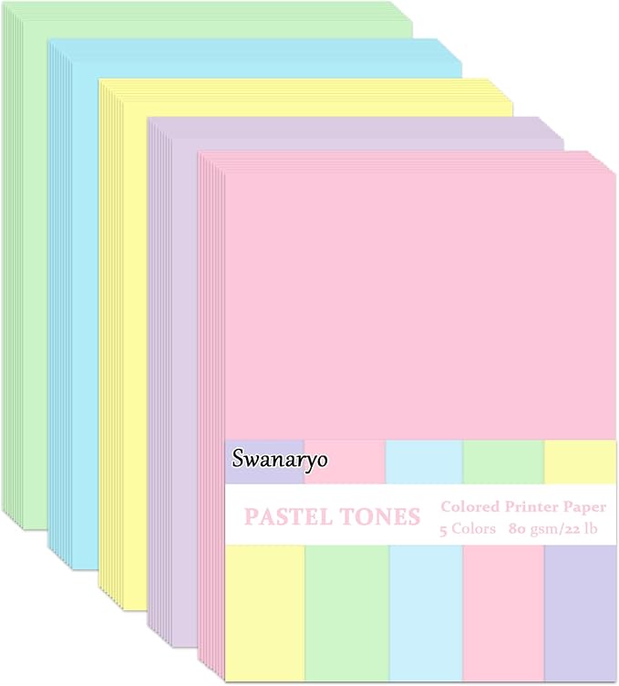 600 Sheets Colored Paper 8.5 X 11 - Color Printer Copy Paper 22lb/80gsm Double Sided Origami for DIY Art Craft,5 Pastel Colors