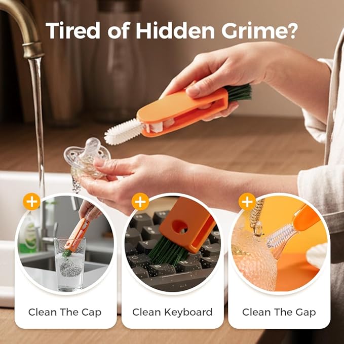Upgrade 3 in 1 Cup Lid Cleaning Brush Set, 2025 New 12PCS Multifunctional Bottle Crevice Portable Cup Lid Cleaning Brushes, Crevice Cleaning Brush, Home Kitchen Crevice Brush Tools (3)