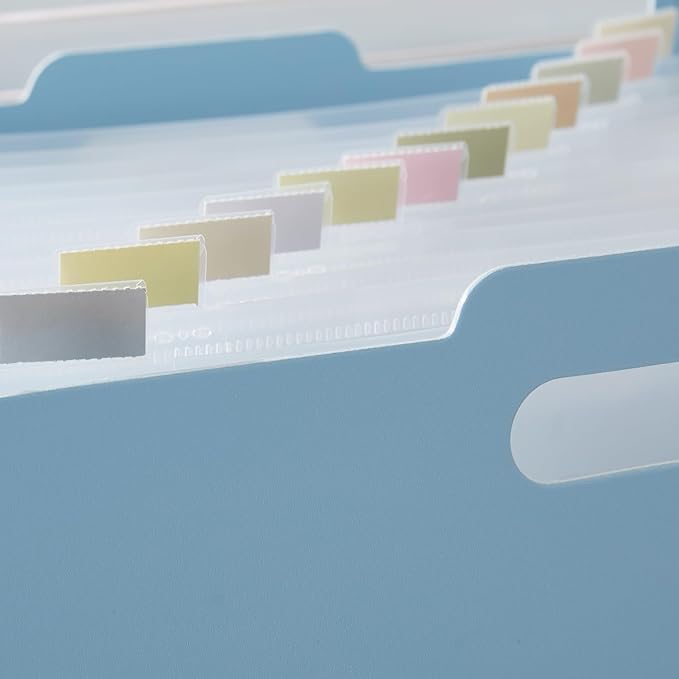 Y YOMA 2 Pack Accordion File Organizer with Handle 12 Pockets Expanding File Folder with Removable Tabs for A4 Letter Size Paper Plastic Filing Organizer Document Bill Receipt Holder, Blue