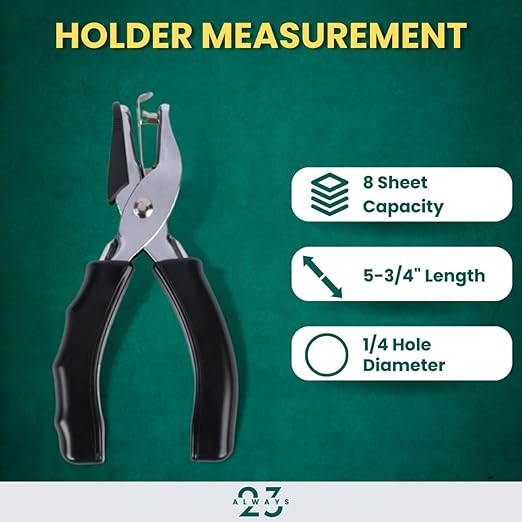 Always23 Single Puncher, 1-Hole Paper Punch 8 Sheet Capacity, Metal with Black Rubber Grip Handled, 1/4" Holes, Hole Punch for Paper, Single Hole Punch Metal, 4 Pack