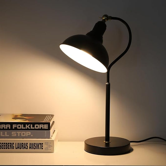 Black Desk Lamp with 59” Plug in Cord On/Off Switch, Adjustable Table Lamp for Bedroom, Coffee, Dorm Lighting Decor (E14 Bulbs not Included)