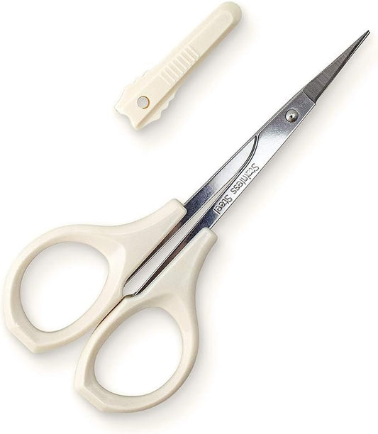 Eyebrow Scissors Self Care Tools Small Scissors for Facial, Nose, Eyebrow, Mustache, and Beard Hair Trimming & Grooming, Straight Edge, White Short Cap