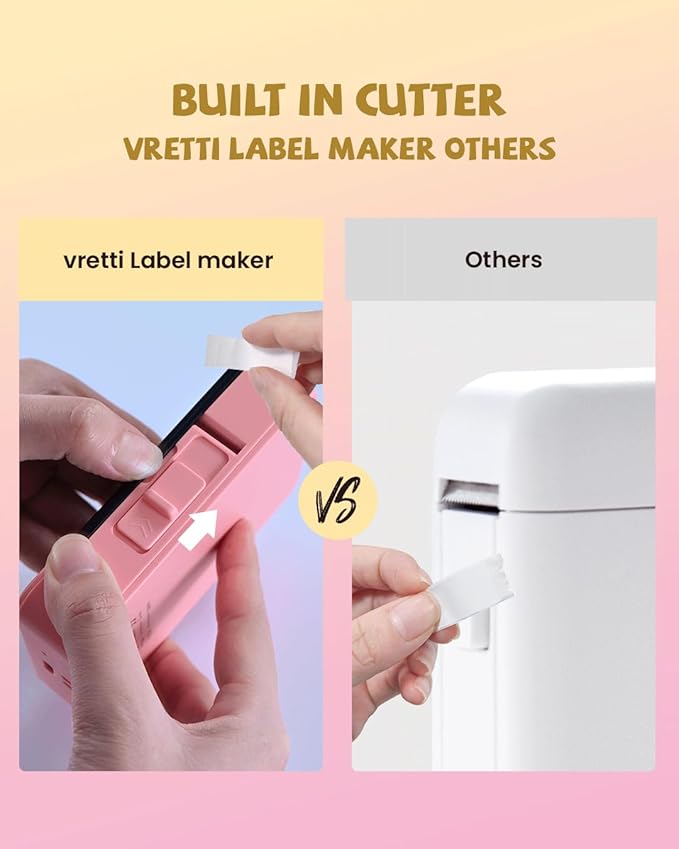 vretti Label Maker Machine with Tape, Easy to use, Mini Label Maker for Home and Office, Support Various Sizes, Clearly Prints for Organizing Office, Home, Kitchen, School (Pink)