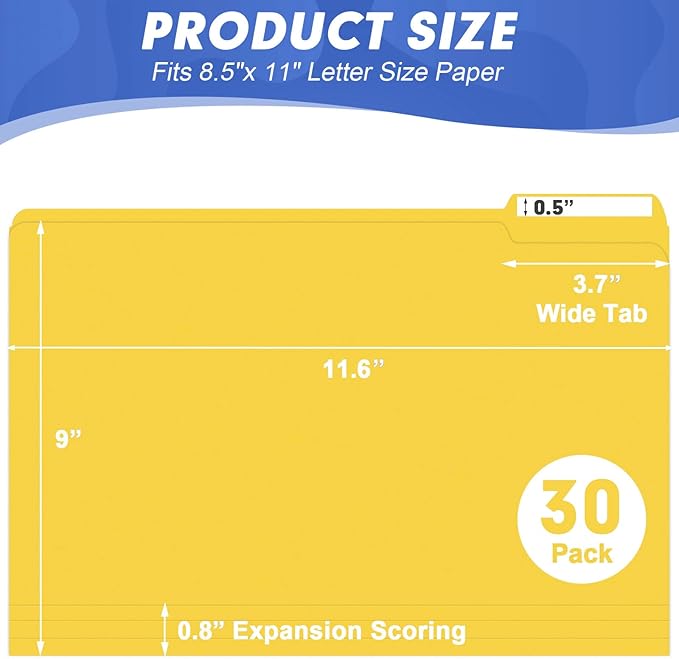 File Folder, HERKKA 30 Pack 1/3 Cut Tab File Folders, File Folders Great for Organizing and Filing, Letter Size, Yellow