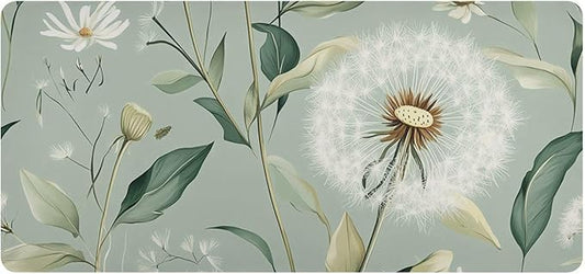 Mouse Pad Desk Mat Leather Desk Pad Large Gaming Desk Cover Protector Mat for Keyboard Computer Laptop Office Waterproof 47.2 x 23.6 Inch Sage Green Dandelion