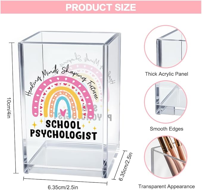 Healing Minds Shaping Future School Psychologist Acrylic Cosmetic Pencil Pen Holder Cup, Back to School Gifts for Teacher Psychologist, Appreciation Thank You Gifts for Women Men Teacher