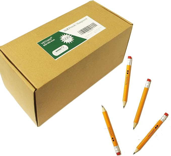 600Pcs Golf Pencils with Eraser Tops,Hexagon Wooden pencils, Pre Sharpened 2# HB Half Pencils Golf Back to School Office 4" Mini 600 count/Box