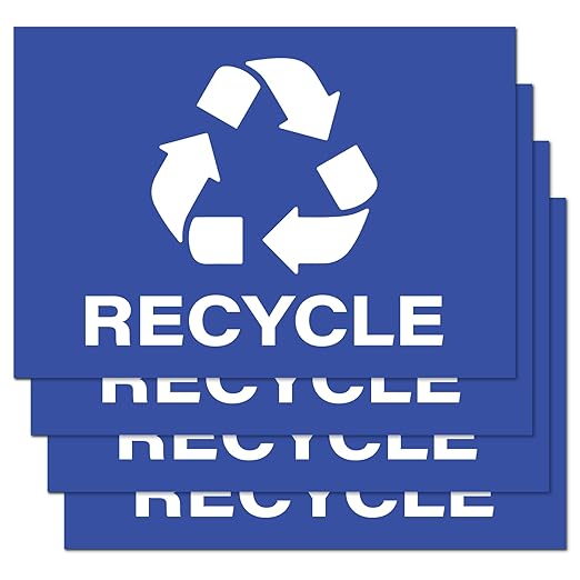 Recycle Stickers, Self Adhesive Weatherproof Vinyl Stickers, Blue, 7" x 10" (Pack of 4)