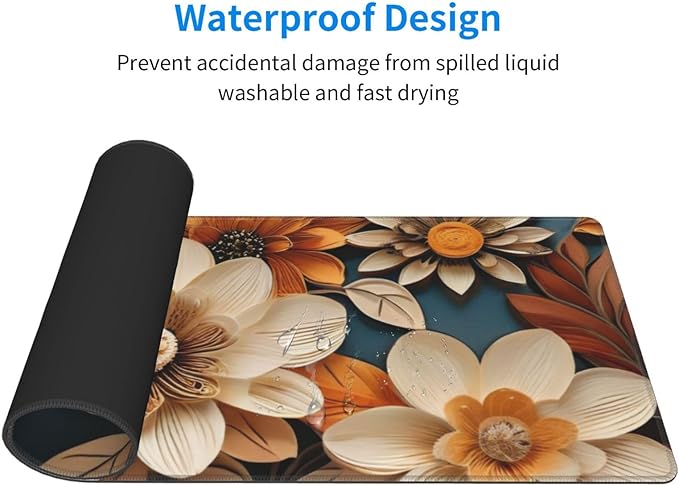 Gaming Mouse Pad, Large Non-Slip Rubber Base Mousepad, Keyboard Mouse Mat, Desk Pad with Stitched Edges, 31.5x11.8inch,Floral