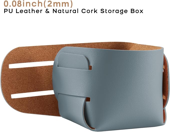 HOMIEAZICOZI 2-Pack Cork Leather Desk Accessories Storage - Pencil Pen Holder - Makeup Brush Holder Organizer - Stylish Addition to Home Decor (Light Blue)